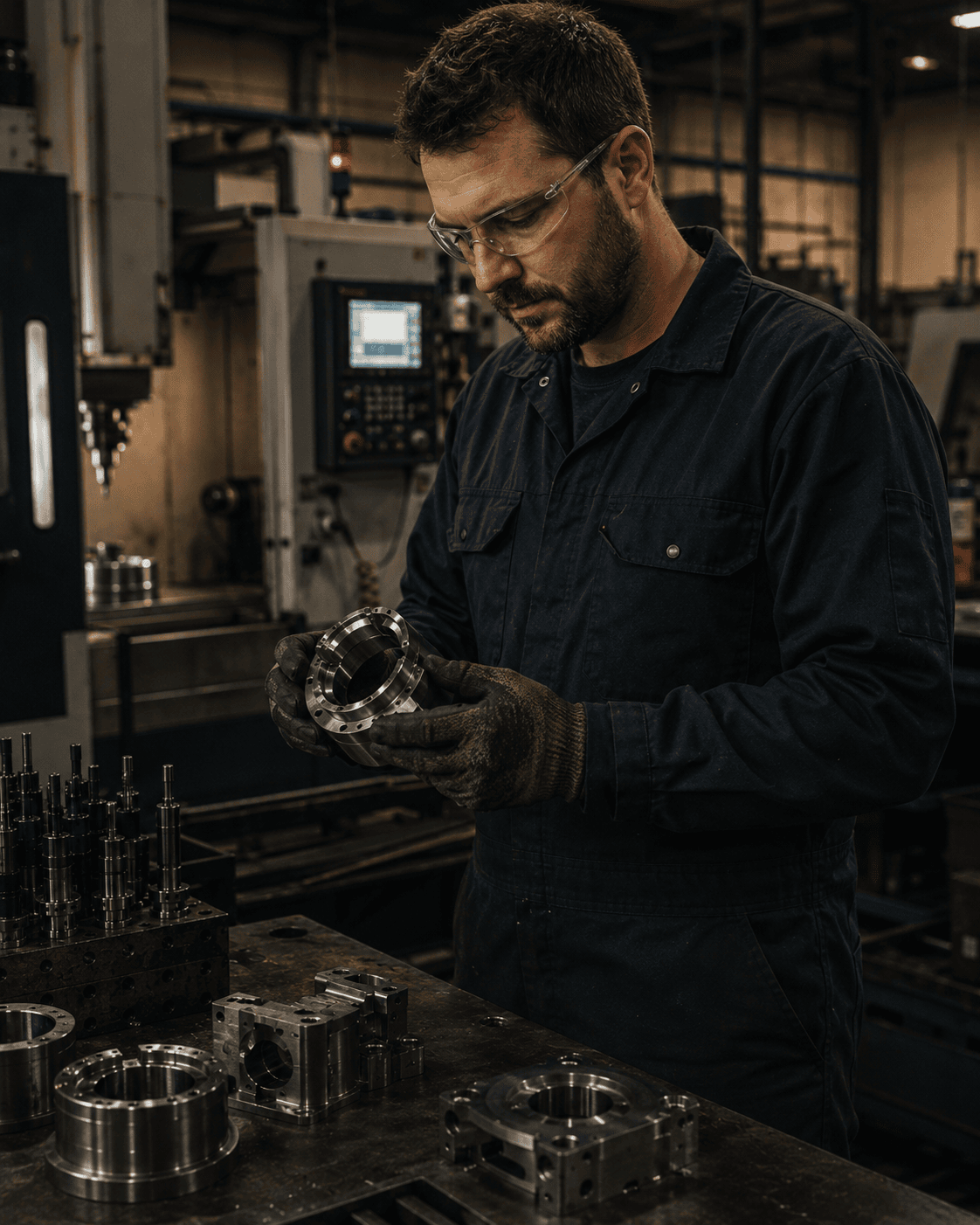 Manufacturing team member working in a CNC machining and fabrication facility